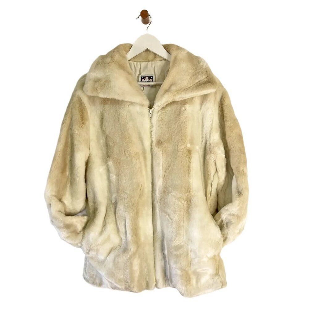 Vintage Polar Magic White and Cream Faux Fur Full Zip Coat